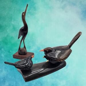 Small Handcrafted Horn Birds Statues - Crane and Songbirds Carvings